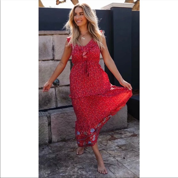 Dresses & Skirts - Boho Floral Gypsy Print Cami Maxi Dress Tiered